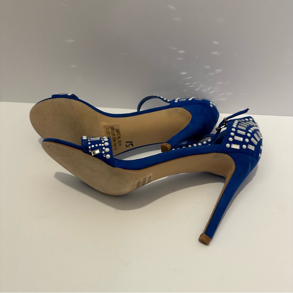 Blue Stiletto Heels with Rhinestone Embellishment - Picture 5 of 10